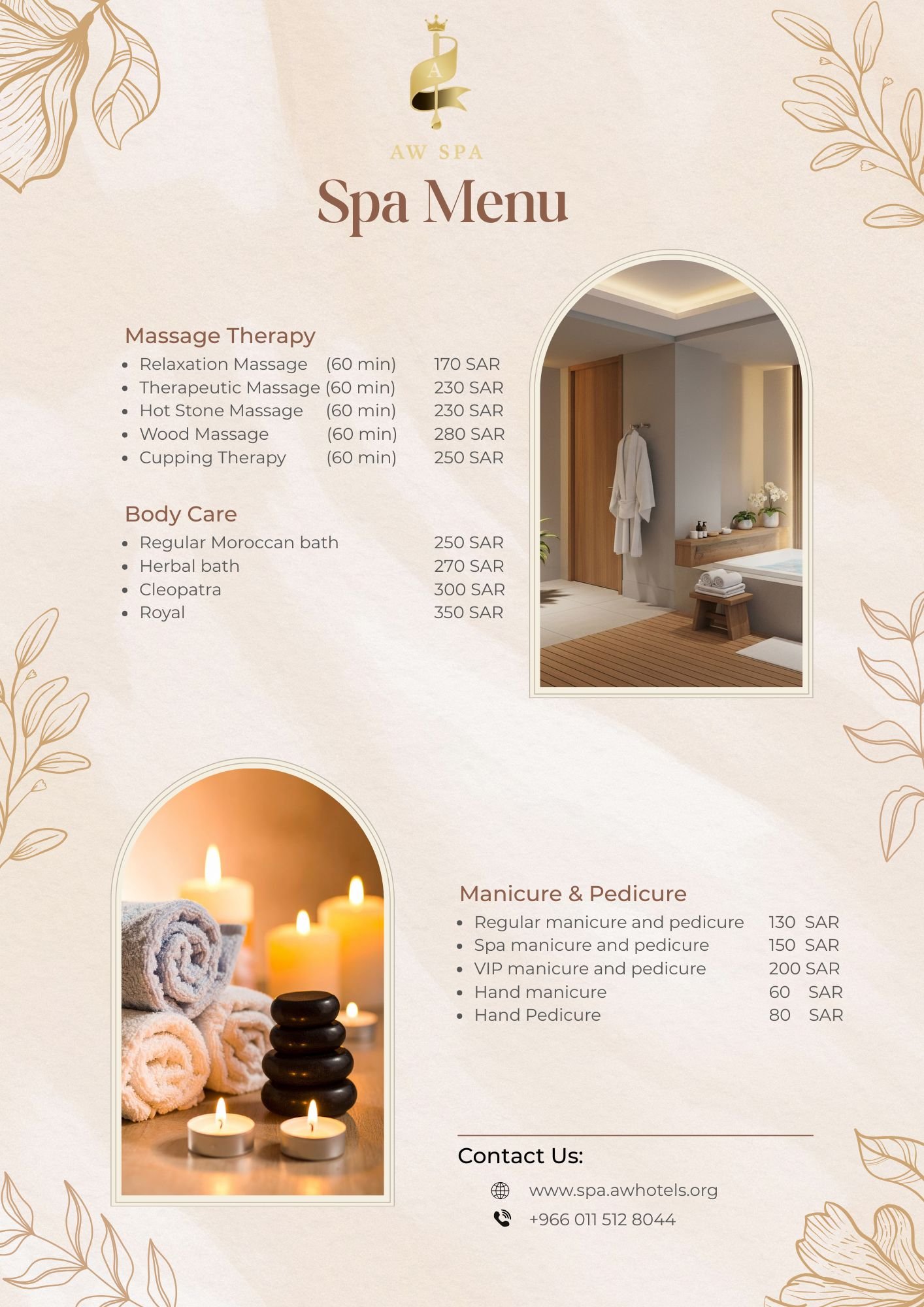 AW SPA Menu